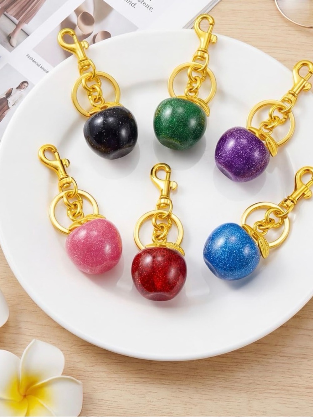 Apple Bag Charm Keychains - Assorted Colors ‼️PICK ONE‼️ (gold tone hardware)